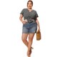 thumbnail image 3 of Women's Plus Size Shirt Flare Short Sleeve Leaves Button Down Collar Chiffon Blouse Black 2X, 3 of 6