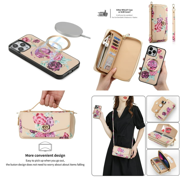 RFID Blocking Zipper Crossbody Wallet Phone Case iPhone 13 Pro Max