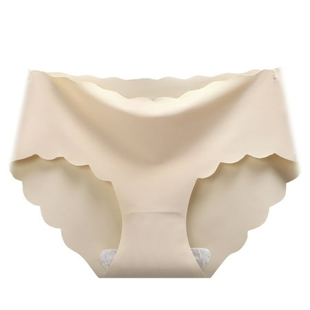 Audhol Underwear for Women Women s Solid Color Cotton Crotch Breathable Ice Silk Thin Mid Waist Underwear Lady Seamless Ice Silk Panties Breathable Beige XL