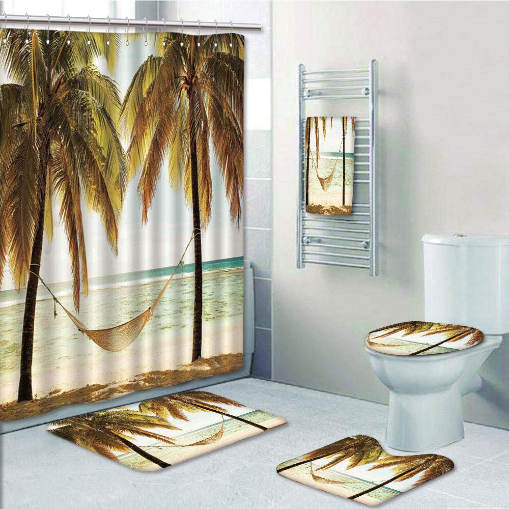 PRTAU Holiday Seascape Hammock Palm Trees on Shore Tropical Beach