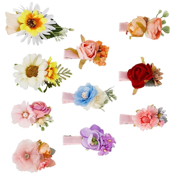 10 pcs Colorful Flower Clips Floral Hair Clip Hair Barrettes Flower Headpiece Hair Accessories for Wedding Toddlers Teen Gifts DIY
