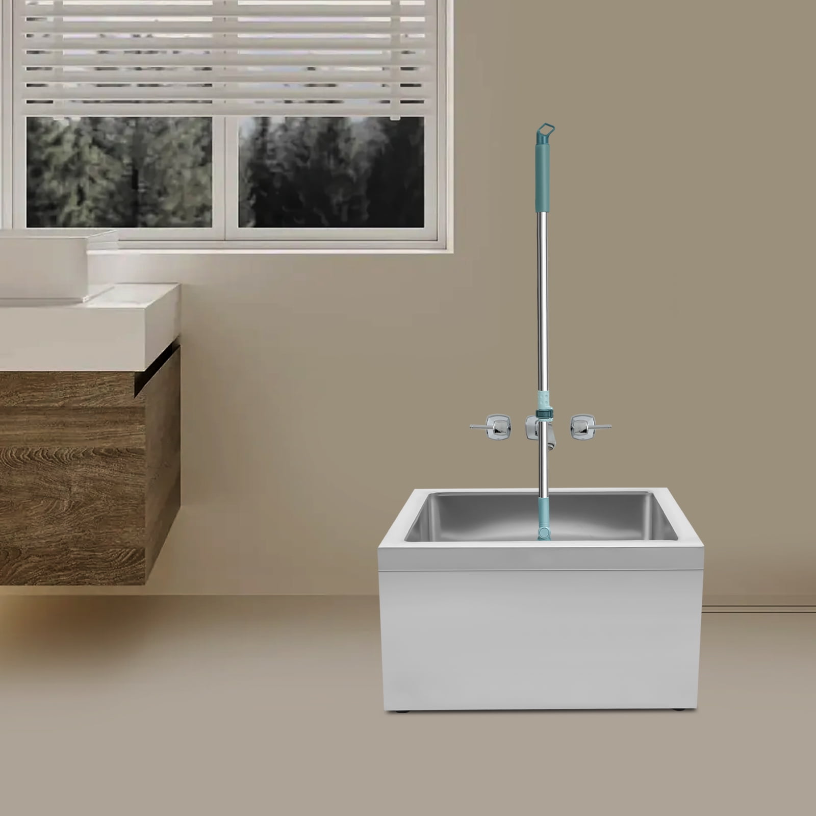 Miumaeov 304 Stainless Steel Floor Mop Sink, Mop Service Basin with Sink Drainage/Strainer  ( No Backsplash)