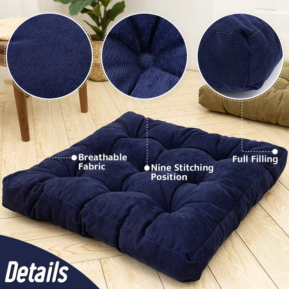 Novashion 22 Inch Square Floor Pillow, Meditation Pillow Solid Thick Tufted  Seat Cushion for Living Room Indoor 