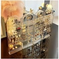 thumbnail image 5 of Soporte de acrílico para pendientes para mujer, estante de exhibición de collares con pantalla plegable de 4 puertas, organizador de joyas colgante de doble cara, transparente, 5 of 5