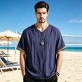thumbnail image 2 of CUSTG Big & Tall Men Blouse Summer Casual Pullover Tops Tunic Breathable Short Sleeve Solid Color Shirt, 2 of 4