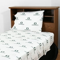 Oregon Ducks 100% cotton, 4 piece sheet set - flat sheet, fitted sheet, 2 pillow cases, King, White