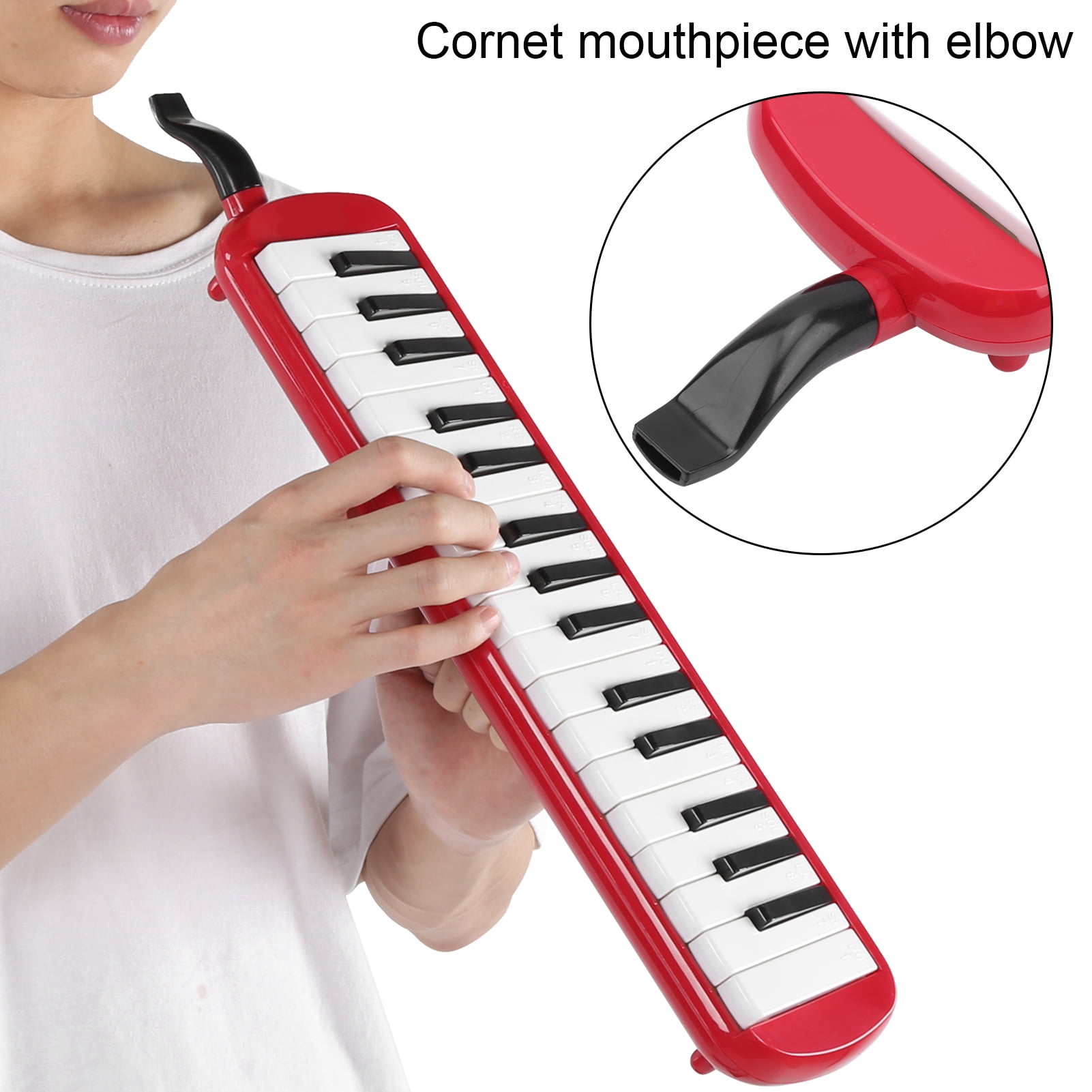 32 Piano Keys Melodica Musical Education Instrument, Piano Keyboard Harmonica Wind Musical Instrument with Portable Carrying Bag for Beginners[Red]