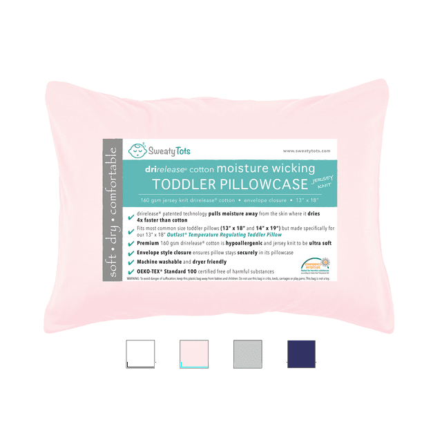 (Pink) Moisture Wicking Toddler Pillow Case for Sweaty Sleepers by