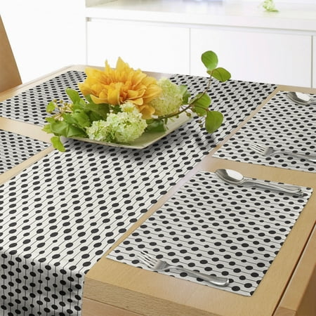 

Abstract Table Runner & Placemats Hand Drawn Vertical Stripes and Circle Shaped Polka Dots in Row Grunge Art Set for Dining Table Placemat 4 pcs + Runner 16 x90 Black and Ivory by Ambesonne