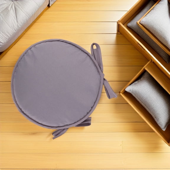 COOPHYA 1Pc Round Seat Cushion for Chair Light Grey Sponge Pad with Straps for Home and Office Use