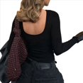 thumbnail image 2 of Camisa de Larga con Cuello Redondo para Mujer, Básica, con Doble Forro y Fruncido Lateral, para Salir. Negro S, 2 of 10