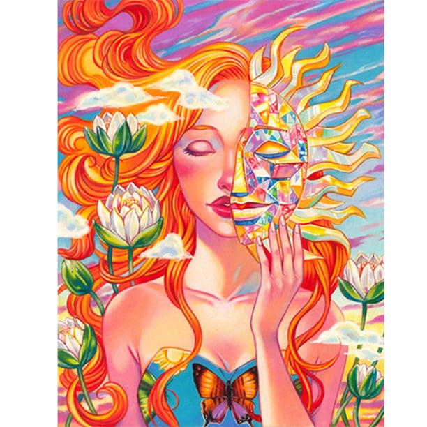 Cuadros Decorativos Máscara de sol Chica 5D DIY Full Round Drill Diamond Pintura Decoración del hogar (sz3315) DQrwqpou Nuevos Originales