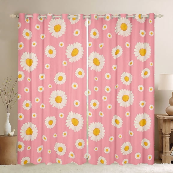Manfei Cute Flowers Black Out Curtains,Kawaii Daisy Curtains Pack of 2 (42x63 Each),Yellow Pink Bedroom Curtains For Girls Kids,Ultra Soft Home Decor