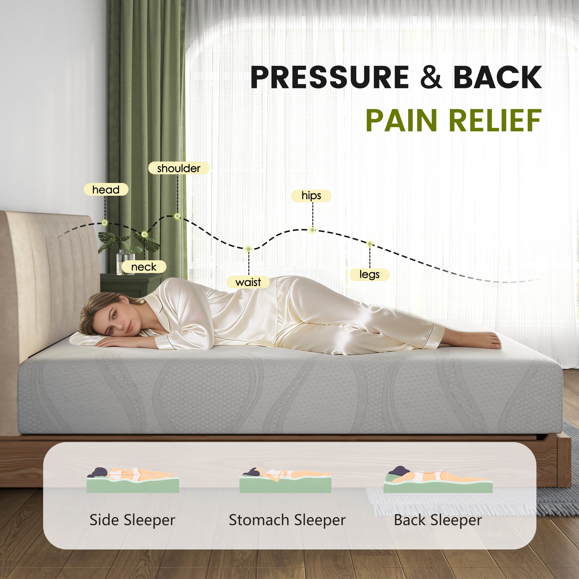 Holaki 10" Full Memory Foam Mattress, Green Tea & Bamboo Charcoal Gel Infused, Medium Firm Mattress in a Box, Pressure Relief, Breathable Cover, CertiPUR-US Certified