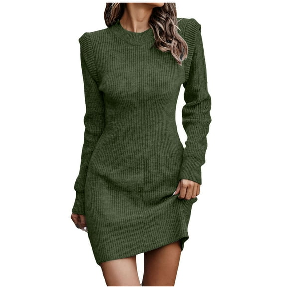 WEAIXIMIUNG Womens Sweater Dress High Collar Long Sleeve Solid Color High Collar Knitted Long Dress