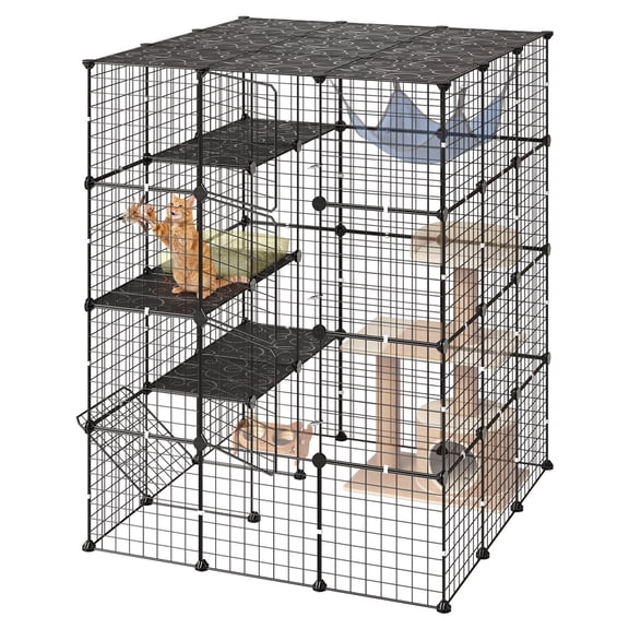 VEVOR Cat Cage 4-Tier 40.98"x40.98"x55" DIY Cat Playpen Indoor Enclosure, Detachable Metal Wire Kennel Crate with 4 Doors, Large Exercise Place Ideal for 2-3 Cats, Kittens and Small Animals, Black