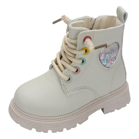BOBOGOJP Back To School Toddler Girl Leather Boots Fashion Non Slip Boots Mid Calf Riding Shoes (Beige 9.5)