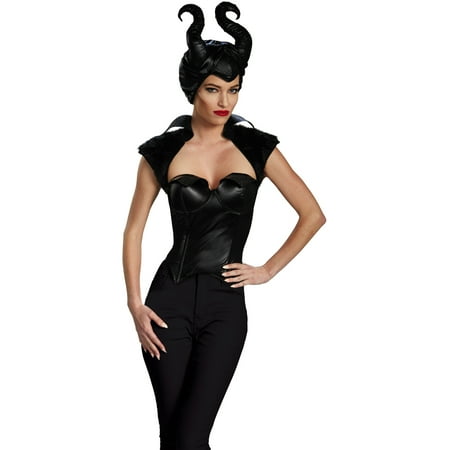 Womens Deluxe  Black Maleficent Evil Witch Bustier Corset Top