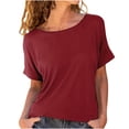 thumbnail image 1 of Women,Short Sleeve Crewneck Spring Summer Loose Casual Pullover Tops Solid Color Soft Tops,Womens Summer Tops 2025 Short Sleeve Ribbed T-Shirts Business Blouse, 1 of 7