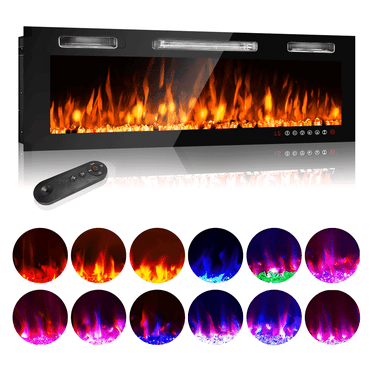 42" Electric Fireplace, Wall Mounted Recessed Electric Fireplace with Remote & Screen Control,144 Flame Effects Electric Fireplace Heater,Adjustable Speeds/Brightness,Fireplace Insert for 400 Sq.ft