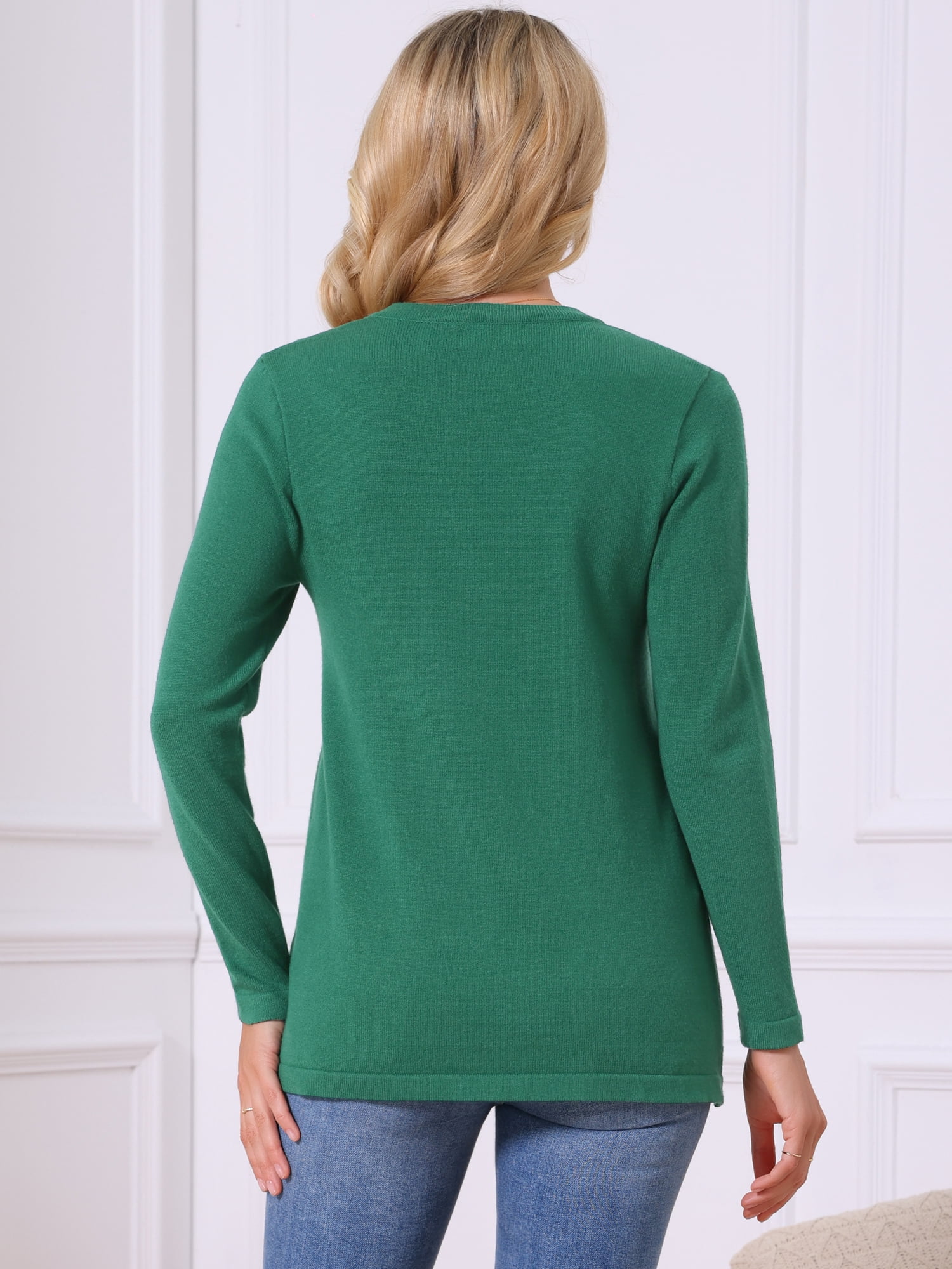DARING DIVA Women's Crewneck Ribbed Knit Pullover Long Sleeve Sweater S Green