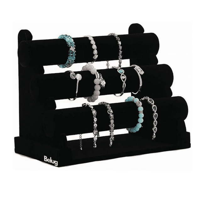 Exhibidor Porta Pulsera/porta Reloj Con 3 Niveles Plegable Belug, Negro