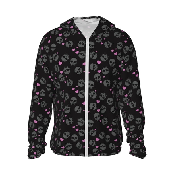 Balery Cool Skull Love Sudadera ligera de manga larga con capucha y protección solar UPF 50+ para hombre y mujer, ideal para pesca y running-X-Large