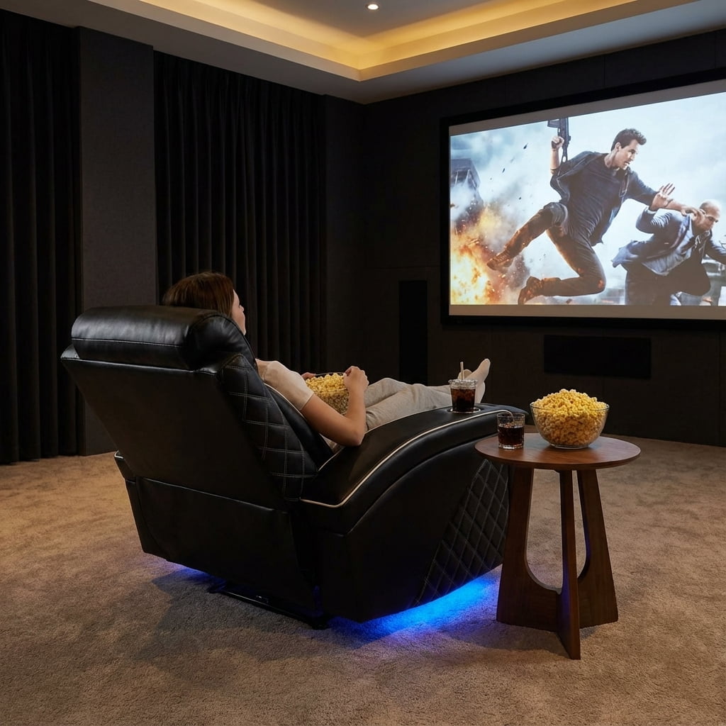 Electric Power Recliner Chair with USB Ports and Cup Holders, Breathable Leather Home Theater Seating for Living Room, Black