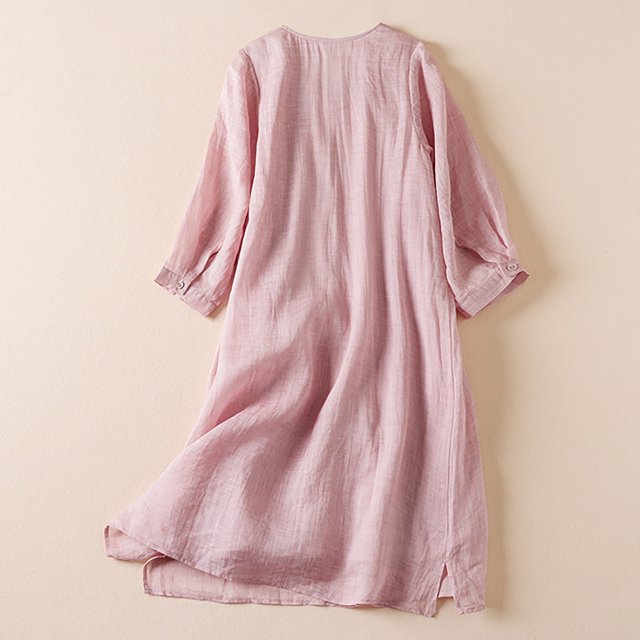 Fankiway Robe d'Été Douce Broderie Col Rond Ample Confortable Mi-Longue Manches 3/4 pour Femmes Robes Grande Taille pour Femmes Rondes Robes de Printemps pour Femmes 6325