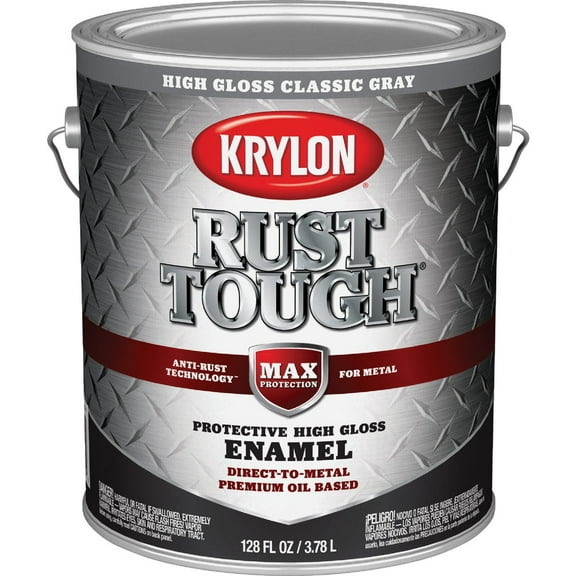 Krylon Rust Tough DTM Oil-Based Gloss Rust Control Enamel, Gray, 1 Gal.
