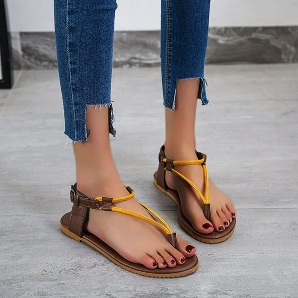 Sandalias de mujer, zapatos frescos de verano, zapatos de playa, sandalias de pellizco de estilo romano de tacón plano Wmkox8yii shjk2021