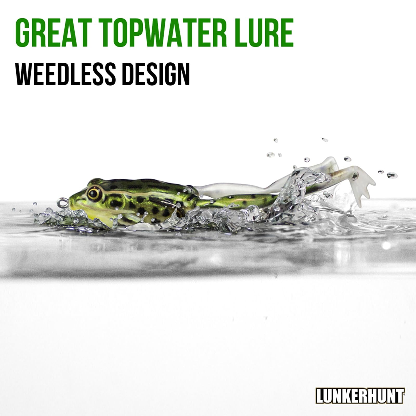 (2 pack) Lunkerhunt Hollow Body Lunker Frog 2 1/4" 1/2oz Green Tea LF01