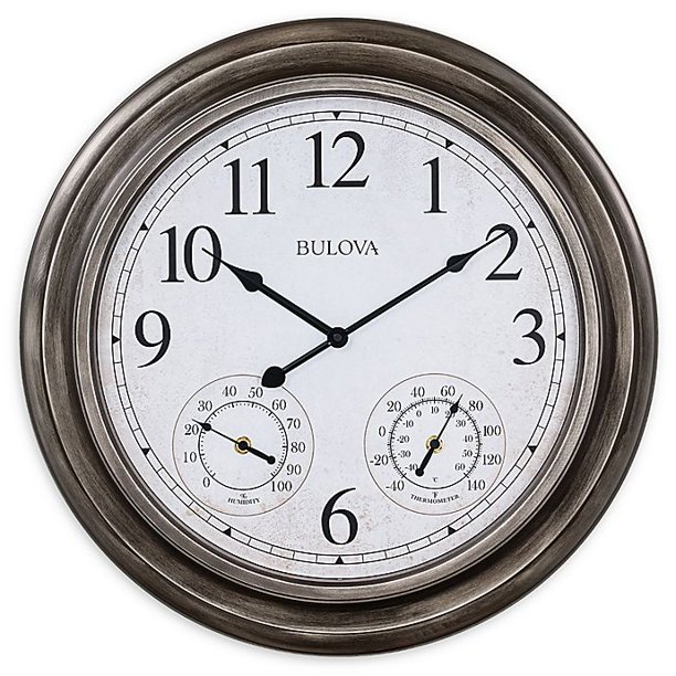 Bulova Block Island Round Indoor/Outdoor 20Inch Wall Clock in Silver