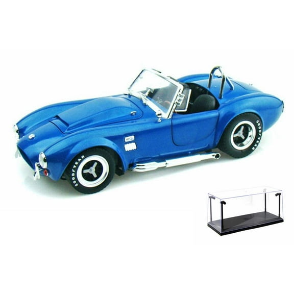 Diecast Car & LED Display Case Package - 1966 Shelby Cobra Super Snake Convertible, Blue - Shelby  SC125 - 1/18 Scale Diecast Model Toy Car w/LED Display Case