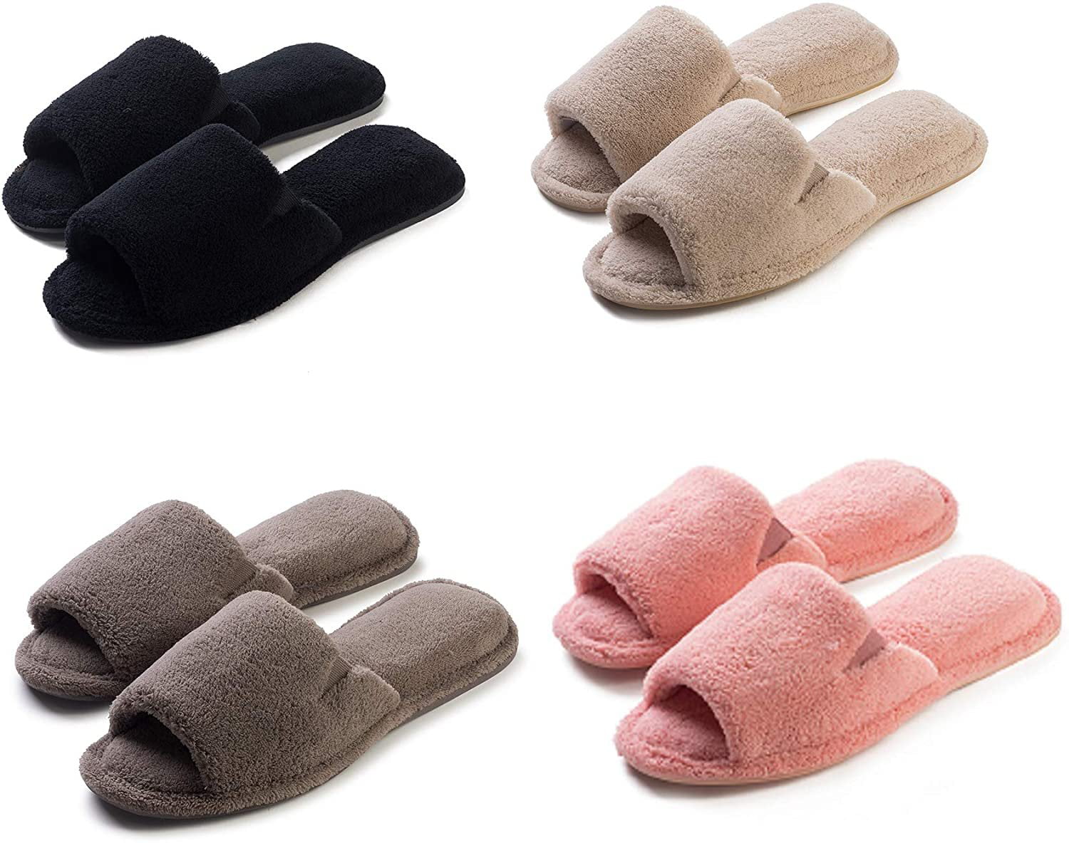 Cozy Fuzzy Terry Bathroom Open Toe House and Shower Shoes Roxoni Ultra Soft Spa Slippers for Women Washable 