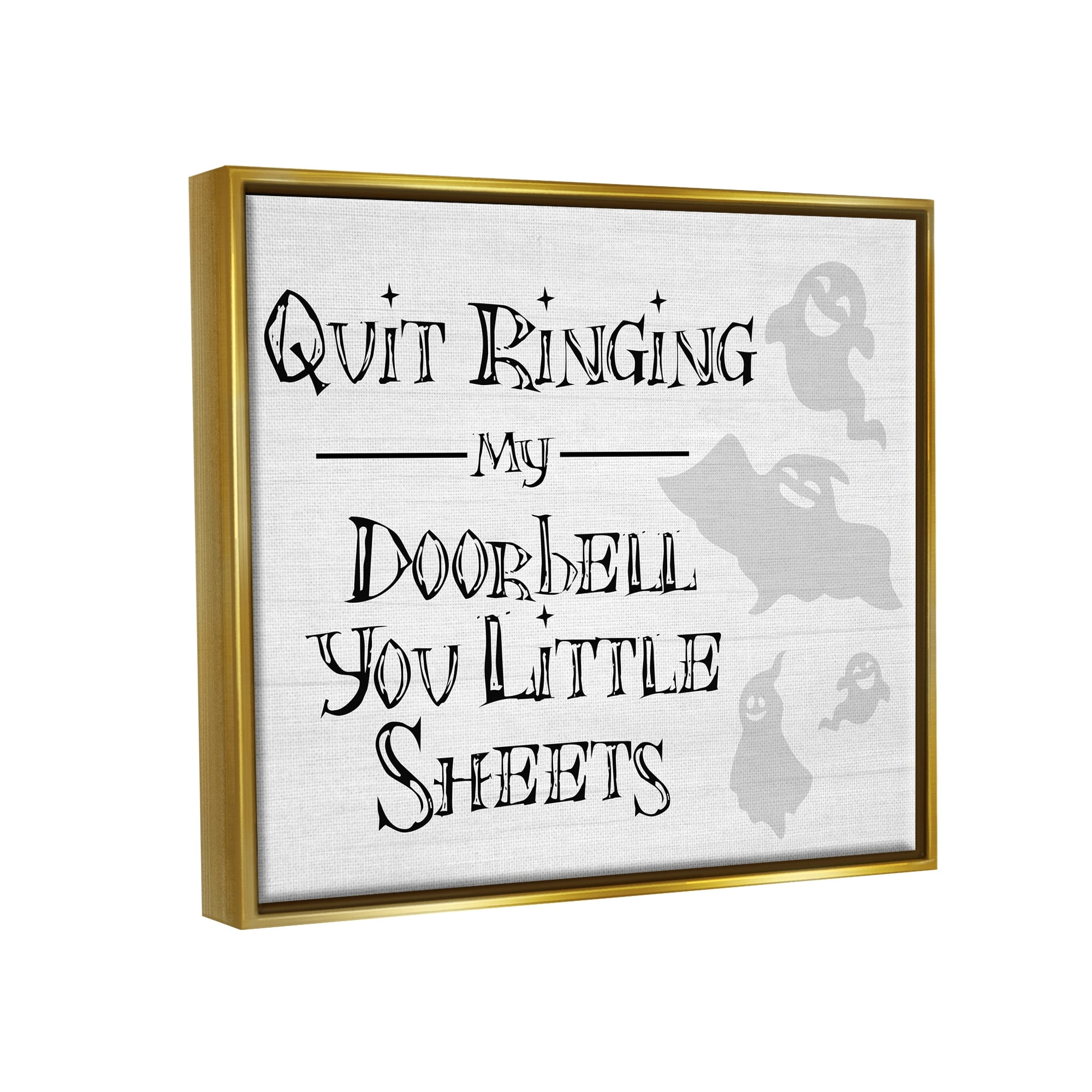 Stupell Industries Funny Halloween Typography Phrase Smiling Ghosts Silhouettes Graphic Art Metallic Gold Floating Framed Canvas Print Wall Art, Design by Daphne Polselli