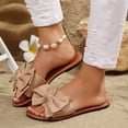 thumbnail image 5 of Women's Bow Sandals Trendy Casual Round Toe Flat Sandals Open Toe Slip on Slide Vacation Sandals Khaki 5.5(36), 5 of 9