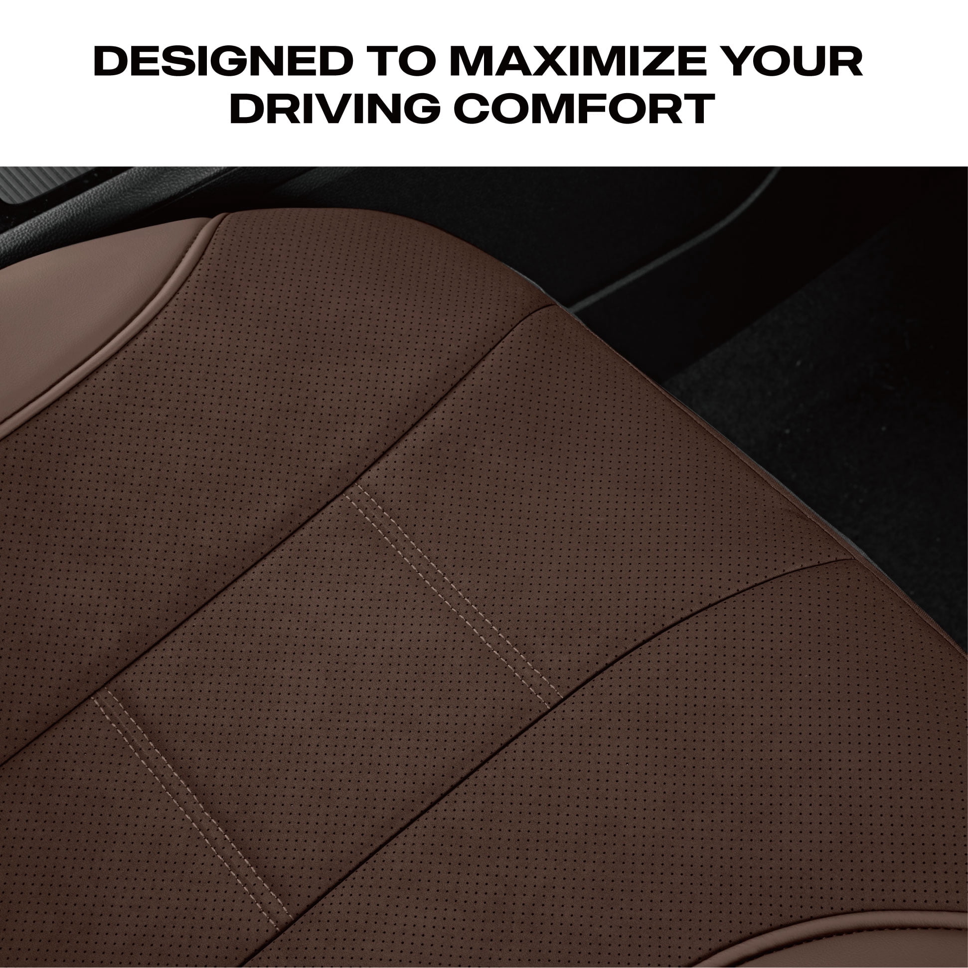 Auto Drive 2Piece Premium Brown Perforated Leather Seat Covers - Universal Fit, Luxury Comfort