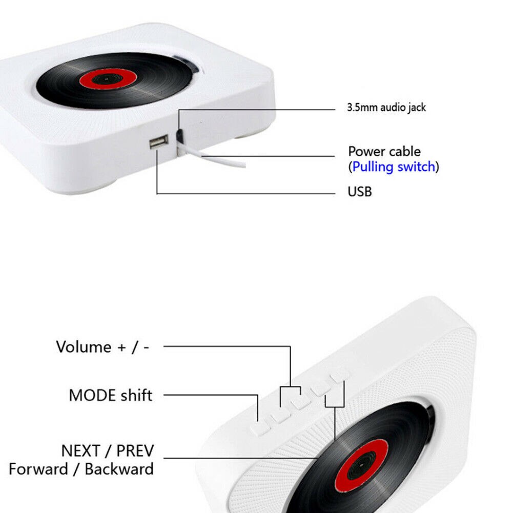 Seyurigaoka Home Wall-mounted CD Player Surround Sound FM Radio Bluetooth Music Player - image 3 of 8