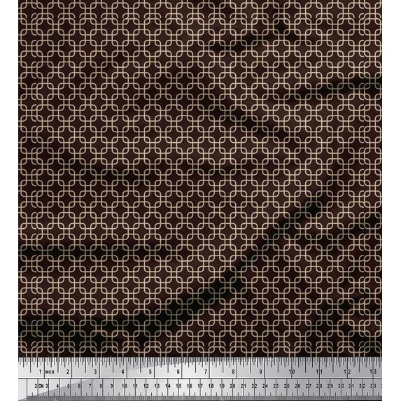Soimoi Brown polyester Crepe Fabric Square Geometric Print Fabric by the Yard 52 Inch Wide