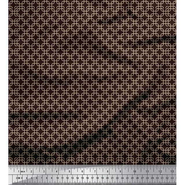 Soimoi Brown polyester Crepe Fabric Square Geometric Print Fabric by the Yard 52 Inch Wide