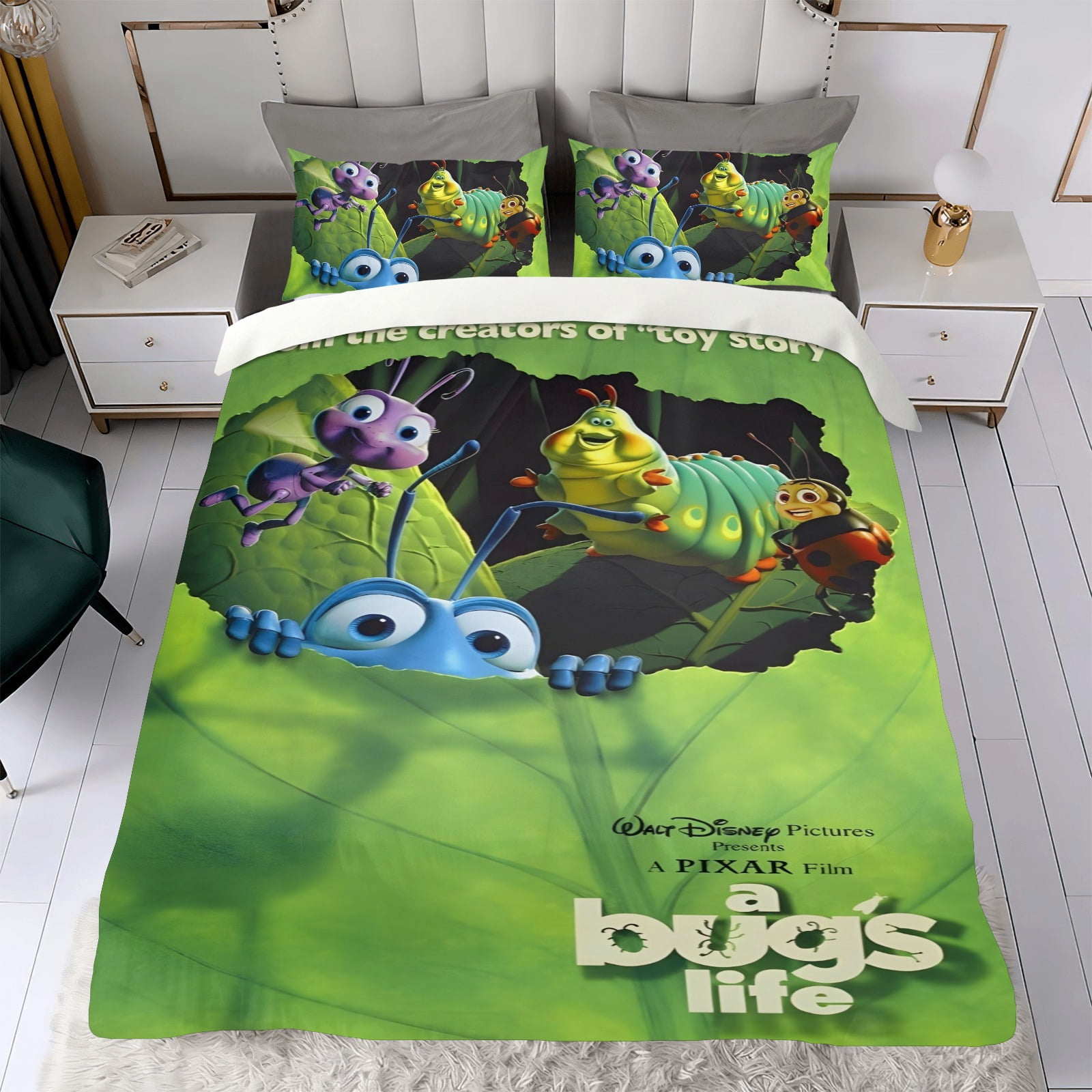 3 Piece Bedding Set For A Bug's Life Comforter Cover Set Cute Duvet Cover Sets Super Soft Teens Bedding Set Kids Bedroom Gifts,1 Duvet Cover with 2 Pillowcases Twin