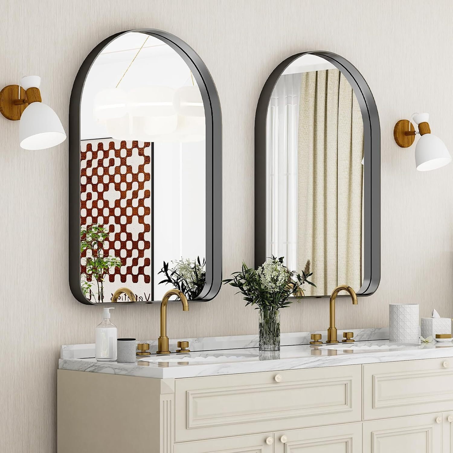 Mirrasia 36"x 24"Arched Bathroom Mirror Wall Mounted Deep Frame,Black