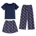 thumbnail image 4 of Ensemble de Pyjama 3 Pcs pour Enfants Filles Bébé Printemps Été Manches Courtes Haut Shorts Pantalons Pyjama Noir 4 Ans-5 Ans, 4 of 5