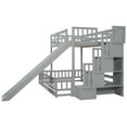 thumbnail image 6 of Bellemave Twin Over Full Bunk Bed with Slide and Stairs, Wood Low Bunk Bed with Fence and Door, Floor Bunk Bed Twin Over Full Size for Teens（Gray), 6 of 8