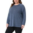 thumbnail image 4 of Plus Size Sweatshirts for Women 2025 Fall Side Split Long Sleeve Crew Neck Casual Pullover Loose Knit Blouse Top 1X Dark Blue, 4 of 6