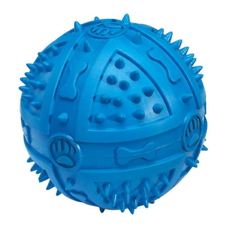 Chompy Romper Ball Dog Toys Colorful Tough Rubber Dental Chew Squeakers 3 3/4" (Blue)