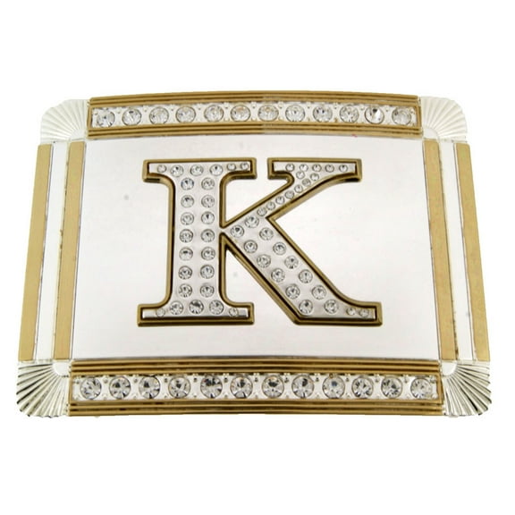 New Initial K Letter Alphabet Belt Buckle Western Cowboy Rodeo Gold Silver Shiny