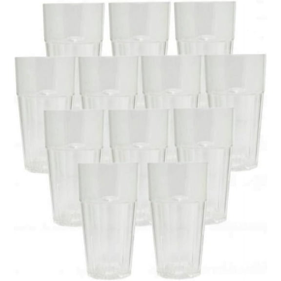 TrueCraftware- Set of 12 Diamond 20 oz. Tumbler/Drinking Cups Clear Polycarbonate-Premium Iced Tea Glasses Stackable Reusable Dishwasher Safe Break-Resistant for Home and Restaurants