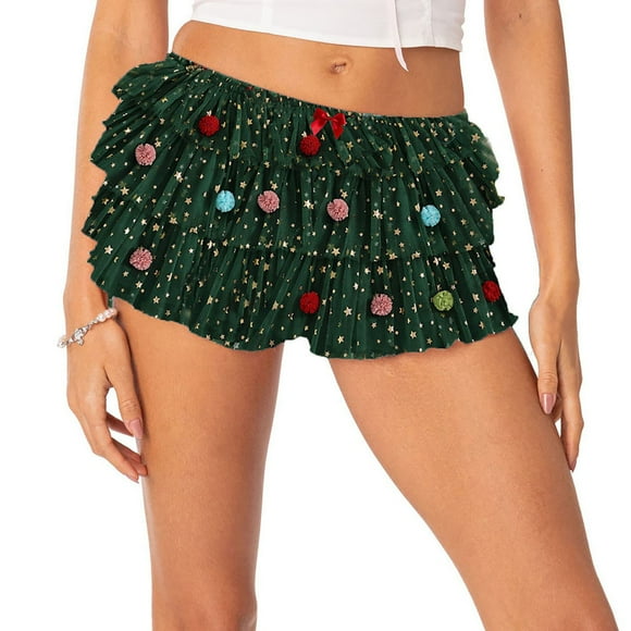Bunenne Mardi Gras Pant Sequin Pants Women Ruffle Shorts Lolita Lace Trim Booty Shorts Mesh Layered Bottoms Cute Pettipants Shorts for Women Green XL